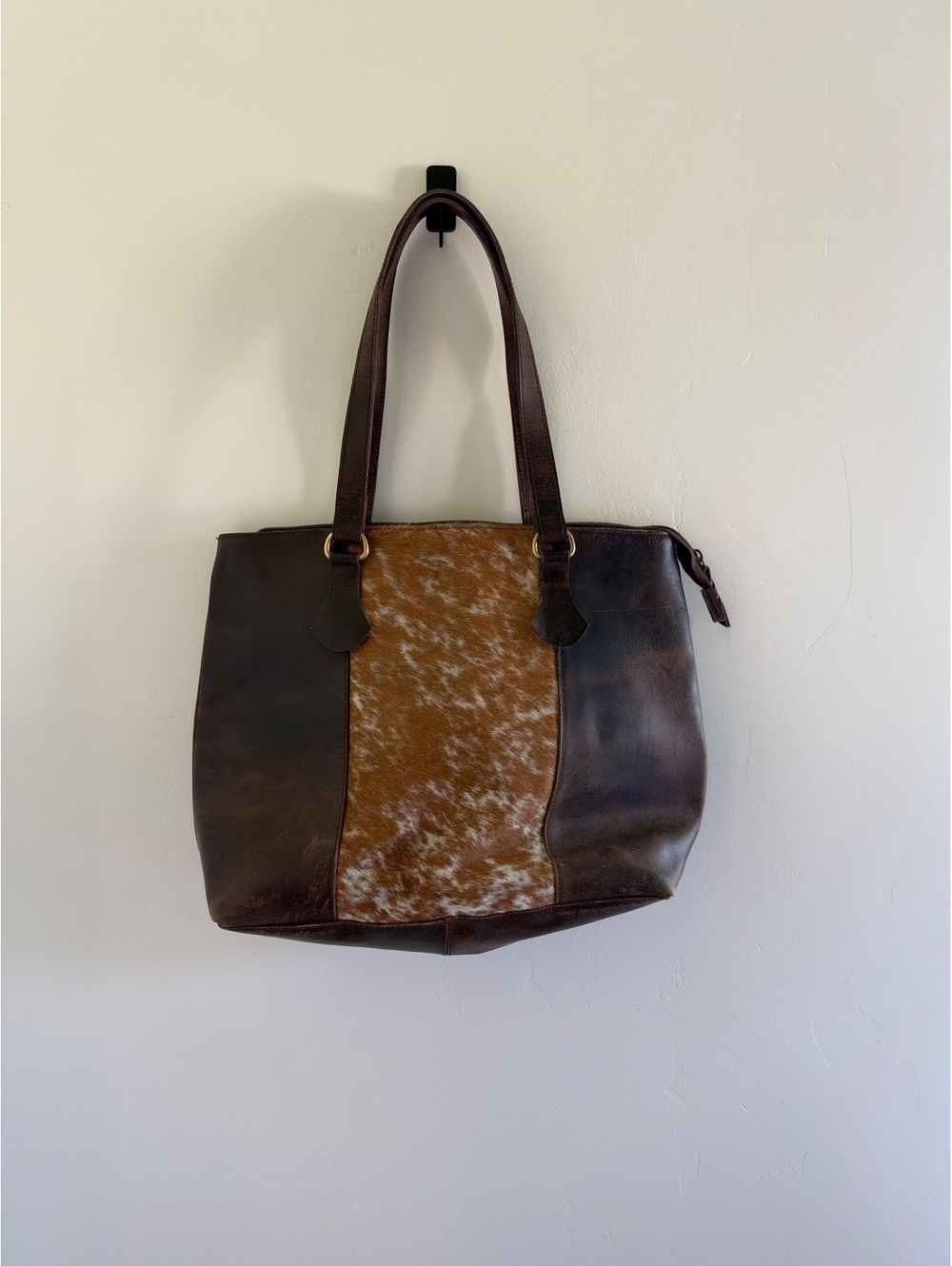 Country Side Co. Genuine Cowhide Leather Tote Bag Western Brown Hair-On Hide